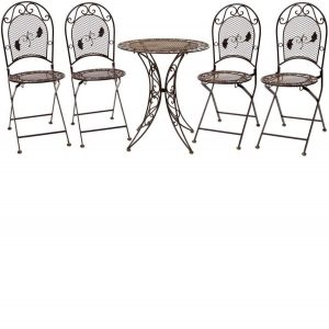 Conjunto de mesa y cuatro sillas de acero forjado
